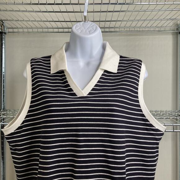 Talbots Women's Black White Striped Sleeveless Polo Shirt Size XL Preppy Tennis - Picture 7 of 10